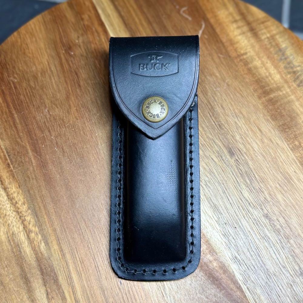 Buck 110 Folding Hunter Knife Sheath Black Leather Belt Loop Snap Closure New